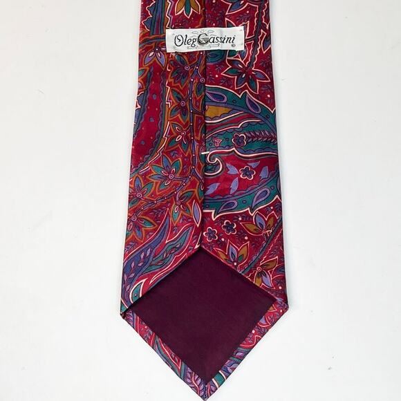 Oleg Cassini Vintage Paisley Print Mens Neck Tie Red Purple Green USA - Picture 4 of 7